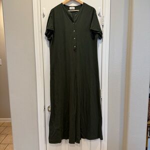 Story Jumpsuit Wide Leg Women’s Medium Green Oversized Shirt Sleeves Lagenlook